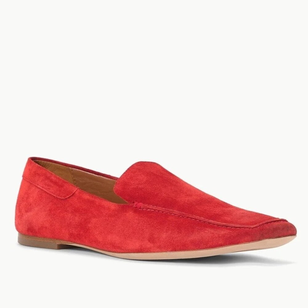 Staud Size 36.5 US 6.5 NEW Chili Red Becks Soft Suede Square Toe Loafer Shoes